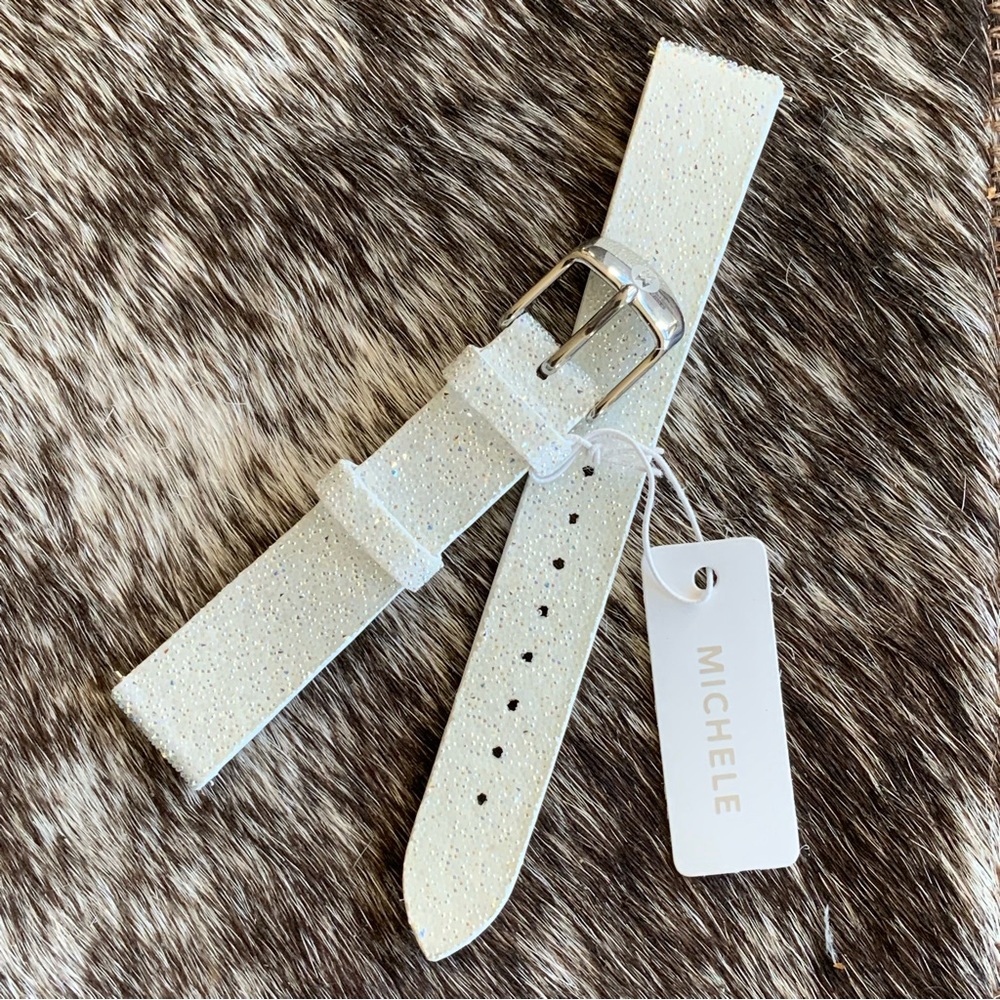 MICHELE | White Crystal 16mm Leather Watch Band - Picture 9 of 9